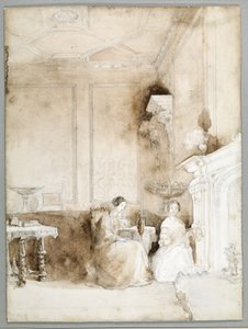 Florence Nightingale y Marianne Nicholson en la sala de dibujo en Embley, c.1830 de Parthenope Nightingale